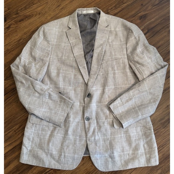 Lauren Ralph Lauren Mens Houndstooth Plaid Linen Blazer Sport Coat Size 46R